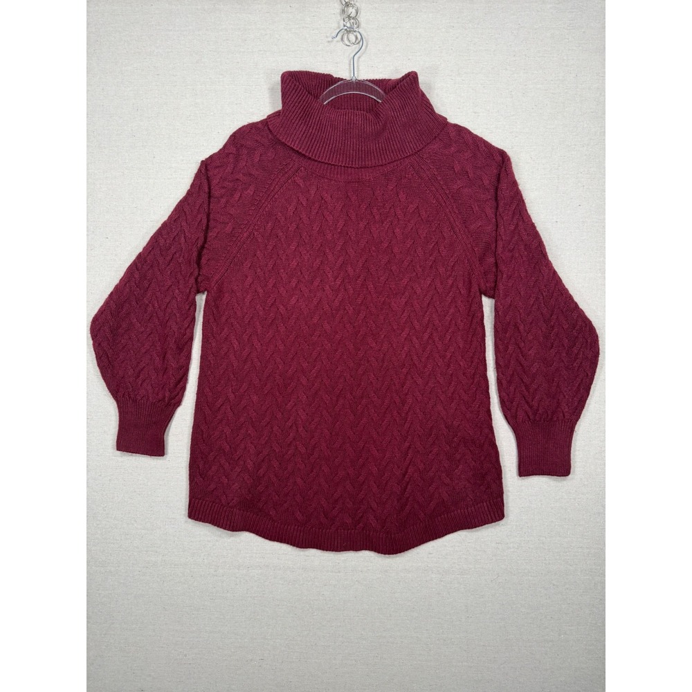 St Johns Bay Womens XL Burgundy Cable Knit Turtleneck Sweater Maroon Viscose